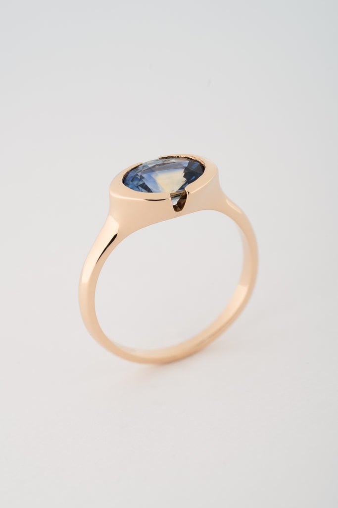 EAST WEST OVAL PARTI SAPPHIRE SOLITAIRE